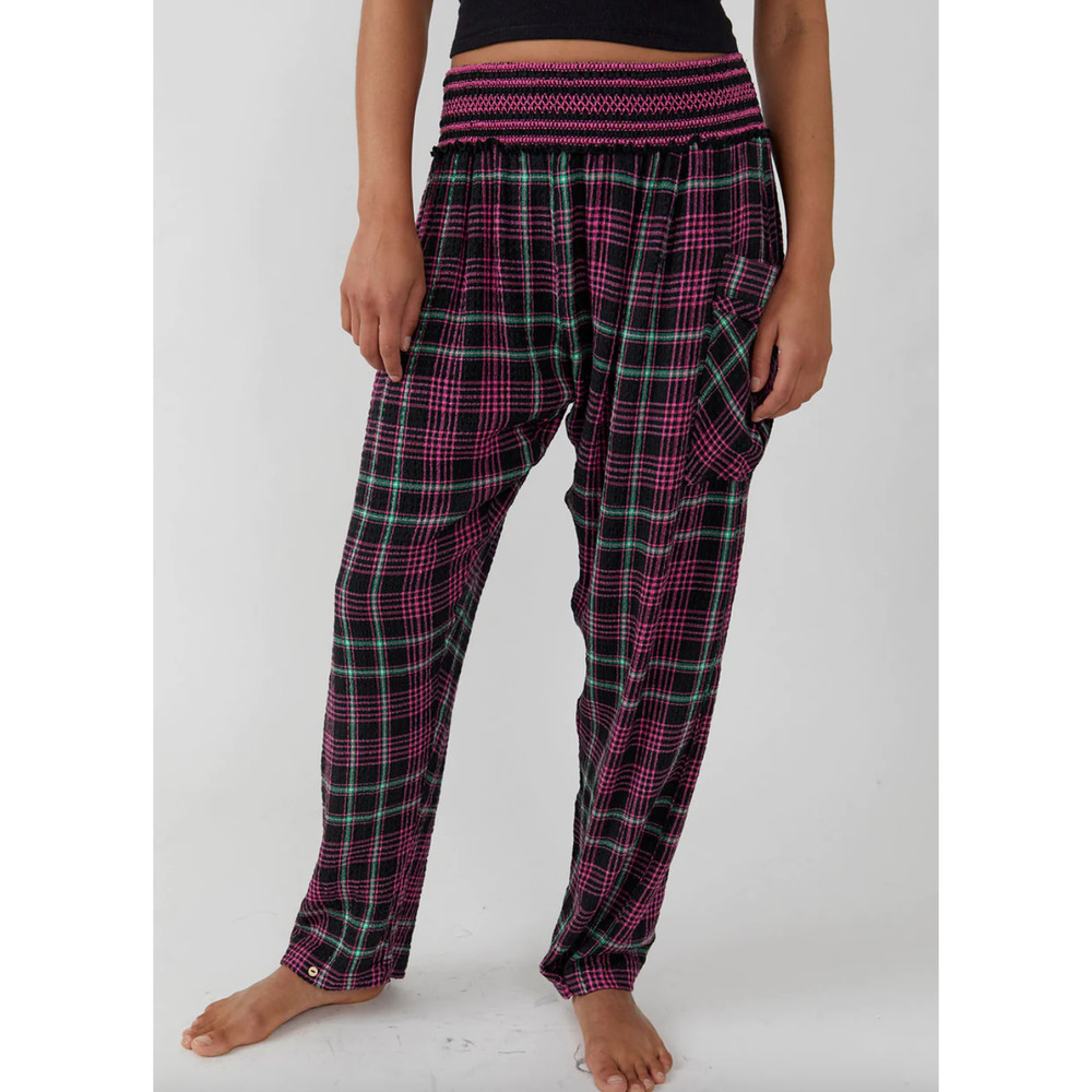 Free People Pink and Black Plaid Track Pants